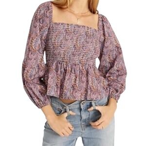 J. Crew Liberty Fabric Paisley Top Sz Smocked Square Neck puff Sleeve coquete